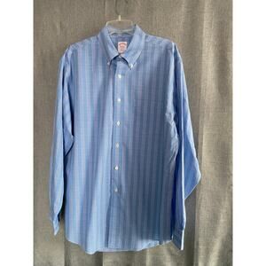 Brooks Brothers Non-Iron Supima Cotton Shirt Men’s L Blue Plaid Regular Fit